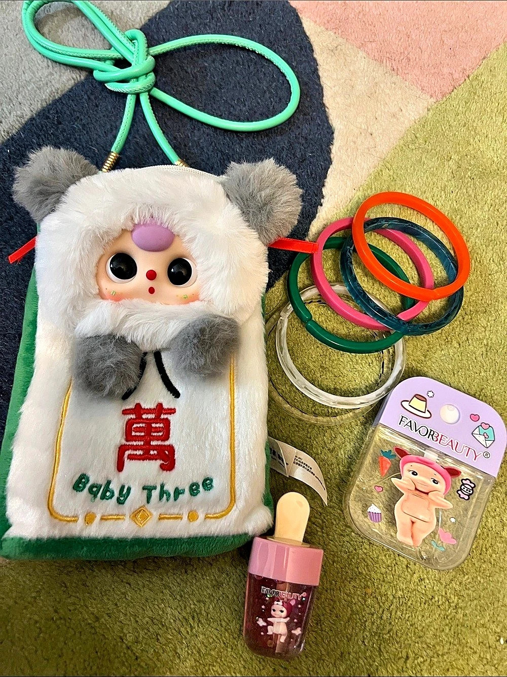 Baby Three Panda Plush Crossbody Bag Bundle - giftable! 9 items total!